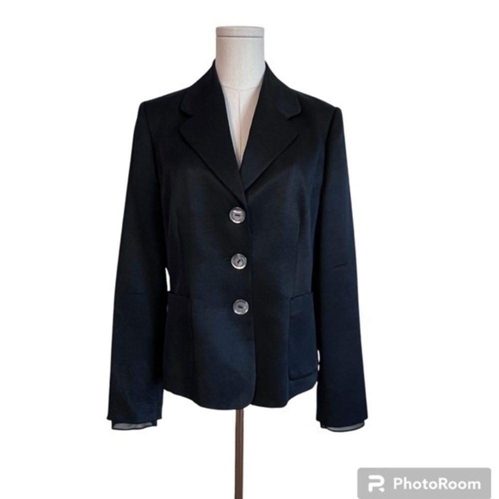 Banana Republic VTG Wool/Silk 3 Button Blazer Jacket Black Ribbed Women’s Sz 10